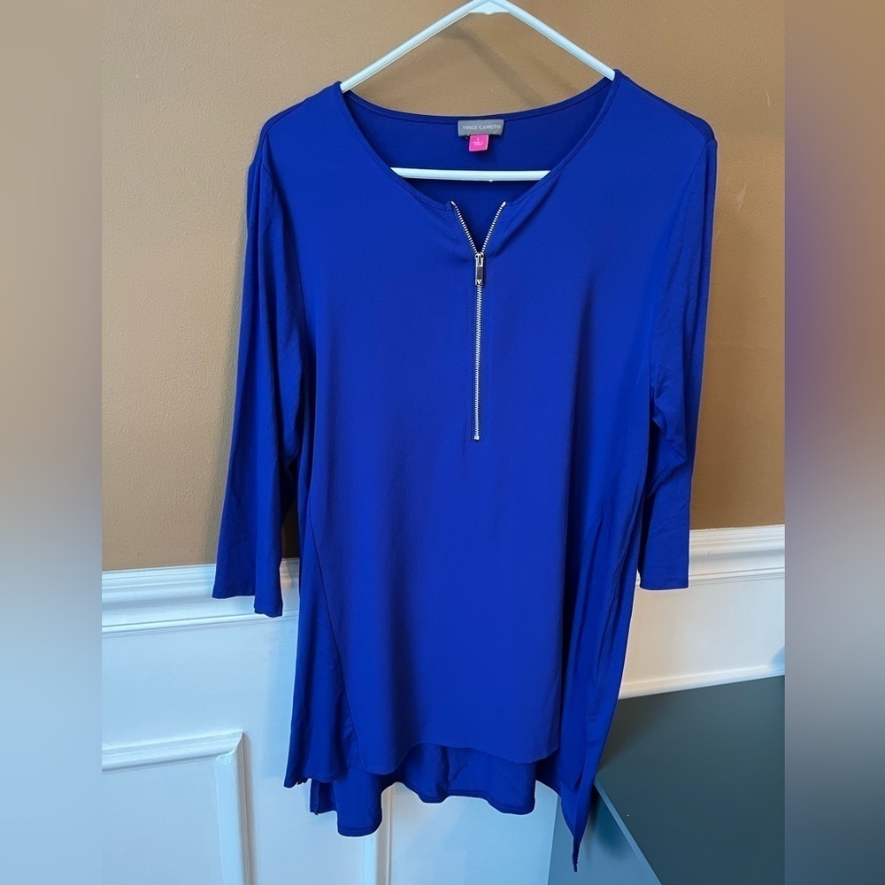 Vince Camuto Blue Zipper 3/4 Sleeve Blouse Size L Career Business Casual
